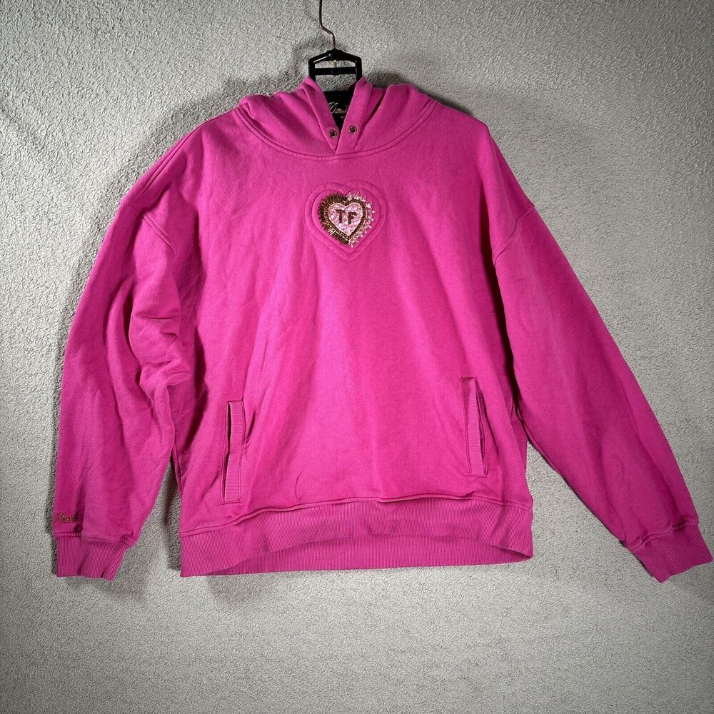 Teddy‎ Fresh Hoodie Women's Size XL Heart Sequins Pink Pullover Sweater Merch